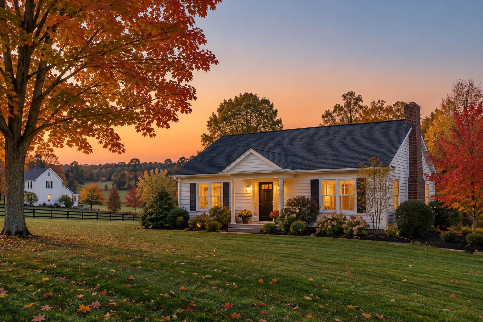 An Ohio home at dusk, illustrative