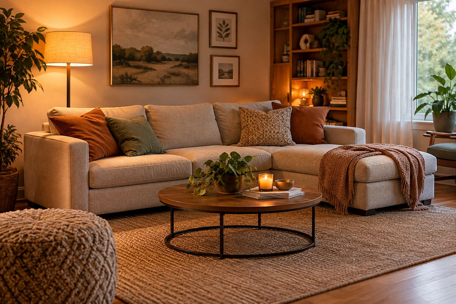 A cozy Ohio living room, illustrative